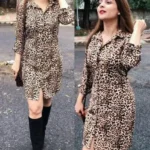 Leopard Print Shirt Collar Short Women's Dress