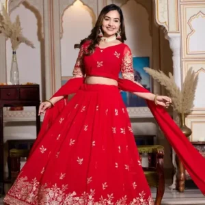 Beautiful Red Color with Golden Multi-Work Embroidered Wedding Wear Lehenga Choli And Dupatta