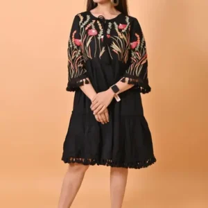 Embroidery Work Black Color Flair Tunic Style Women's dress