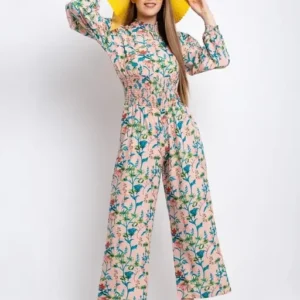 Party Wear Floral Print Keyhole Neck Full Sleeve Long Women's Jumpsuit