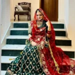 Green and Red Color Combination in Rajputi (Rajasthani) Style Lehenga Choli