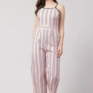 Light Pink Color Lining Print with Insert Pockets Long Women's Jumpsuits