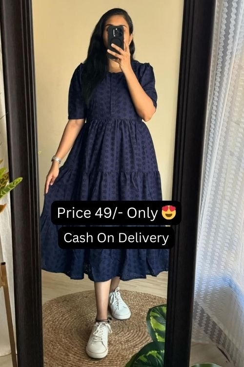 Royal Blue Color With Cotton Lining 3 Layer Jalar Long Women's Kurti