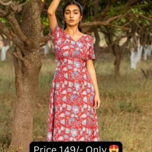 Floral Printed V Neck Short Sleeve Vintage Women Dresses