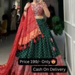 Green Color Cotton Silk Bandhni And Ajarak Print Lehenga Choli with Blouse And Dupatta