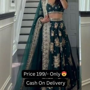 Green Color Satin Thread And Sequence Work Lehenga Choli With Blouse And Dupatta