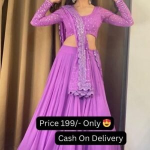 Lavender Color Georgette Sequence Embroidery Work Lehenga Choli With Blouse And Dupatta