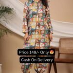 Collar And Multi Color Block Print Afghani Co Ord Set Type Women's Dress
