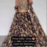 Navy Blue Color Floral Print Work On Blouse Georgette Lehenga Choli with Dupatta