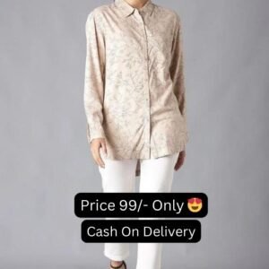 Of-White Color Shirt Collar Floral Print High-Low Shirt Type Women's Top
