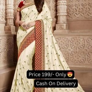 Off White Color Resham Dori Silk Saree With Red Banglori Silk Blouse