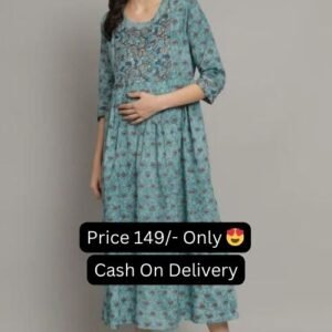 Pastel Green Color A-Line Floral Buti Print Maternity Round Long Kurti