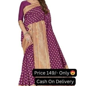 Purple Color Zari Thread Woven Work Banarasi Silk Saree With Blouse