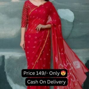 Red Color Bandhni Print Chiffon Saree With Blouse