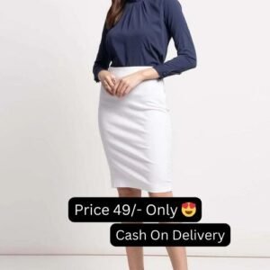 White Color With Zip And Hook Cotton Stretch Pencil Women's Skirt