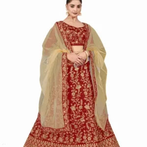 Maroon Color Heavy Zari Embroidery Work Satin Silk Lehenga Choli with Blouse And Dupatta