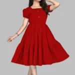 Pretty Party Wear Red Color Round Women's Dress