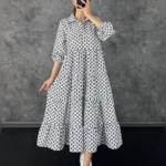 Ethnic Print Four Layer Flair Collar Attach Long Women's Dress