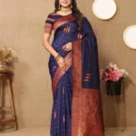 Women's Navy Blue Color Banarasi Silk Saree With Zari Woven Pattern