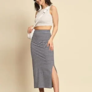 Black And White Color Striped Print Women's Long Skirt