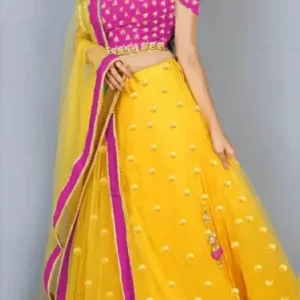 women Lehengas new arrival latest design embroidered work net yellow color lehenga choli with dupptta