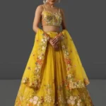 Yellow Organza Embroidered Multi-Work Lehenga Choli
