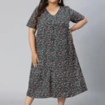 Plus Size Green Floral Print Maxi Women's Dress