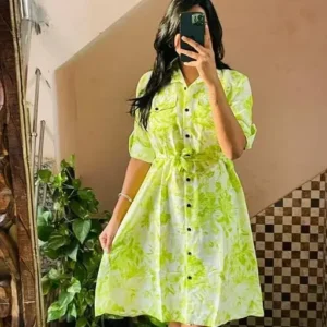 Casual Wear Neon Color Short Sleeve Cotton Printed Women's Dress