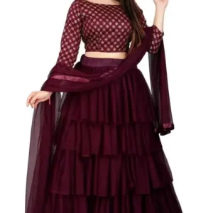 Solid Maroon Color With Golden Dot Design in Top-Wear Sensational Women Lehenga