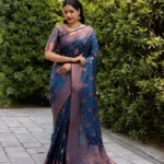 Royal Blue With Heavy Embroidery Work Saree With Attractive Blouse