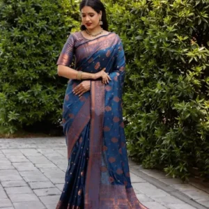 Royal Blue With Heavy Embroidery Work Saree With Attractive Blouse