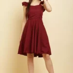 Solid Squire Neck Maroon Color Tunic Style Women's Dress