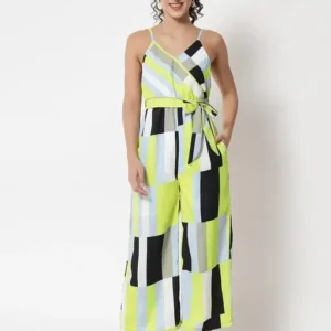 Western Neon Color Sleeveless Long Women's Jumpsuit With Belt