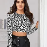 Leopard Print Black And White Full Sleeve Women's Top