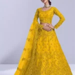 Yellow Net Embroidered Semi-Stitched Lehenga Choli Banarasi Weave
