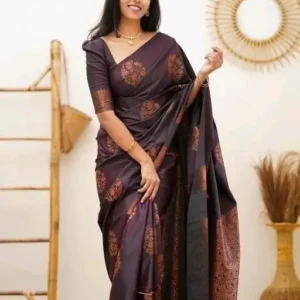 Coffee Colored Women's Banarsi Silk Saree Party Wear Saree