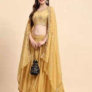 Women's Sequins Embroidery in Yellow Color Lehenga Choli