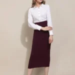 Maroon Color Formal Pencil Stretchable Long Women's Skirt