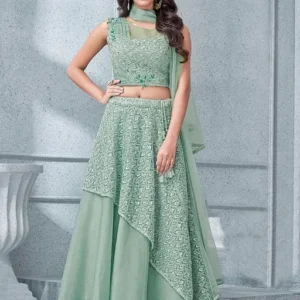 Mint Green Color With Stylish Embroidered Worked Fancy Lehenga Choli