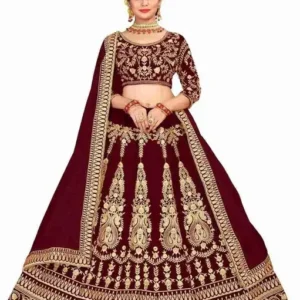 Silk Embroidered Maroon and Golden Semi semi-stitched lehenga Choli And Dupatta