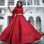 Red Color Rayon Sequins Work Lehenga Choli with Blouse And Georgette Dupatta