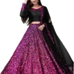Pink Color Velvet Sequins Semi Stitched Bollywood Type Solid Lehenga Choli