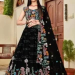 Black Georgette With Multi Colored Embroidery Work Lehenga Choli