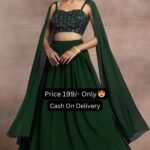 Green Color Georgette Hand Work On Blouse With Cap Sleeve Lehenga Choli
