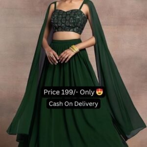 Green Color Georgette Hand Work On Blouse With Cap Sleeve Lehenga Choli