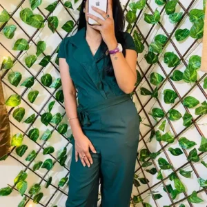 Trendy Green Cap Sleeve Tie-Waist Jumpsuit for Women – Stylish Party Wear